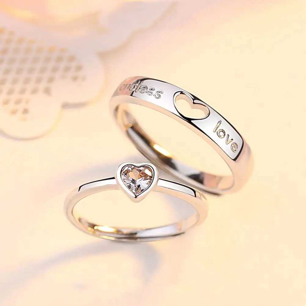 2Pcs Luxury Zircon Heart Couple Rings For Women Men Forever Endless Love Engagement Wedding Charm Valentines Day JewelryX240921