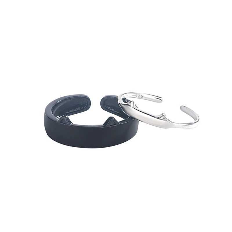 2Pcs White Black Cute Cat Rings Set Adjustable Cat Ears Animal Finger Ring Couple Cartoon Kitten Pet Gift Jewelry for Women TeenX240921