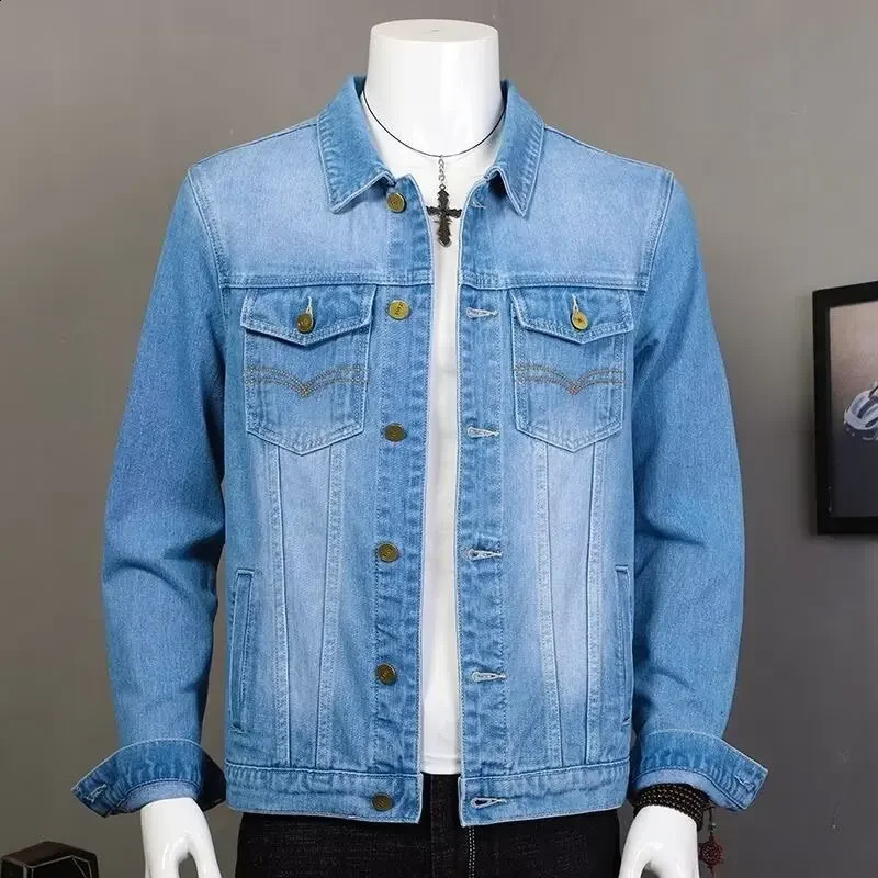 Fashionable mens denim jacket Korean style casual fashion youth long sleeved lapel vest streetwear 240921