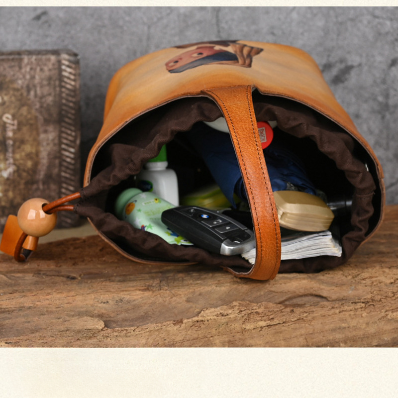 Vintage Cow Leather Bags For Women Handmade TLXT 3 Color Wiping Designer Bucket Bag Female Designer Luxury Handbag Brown Bag
