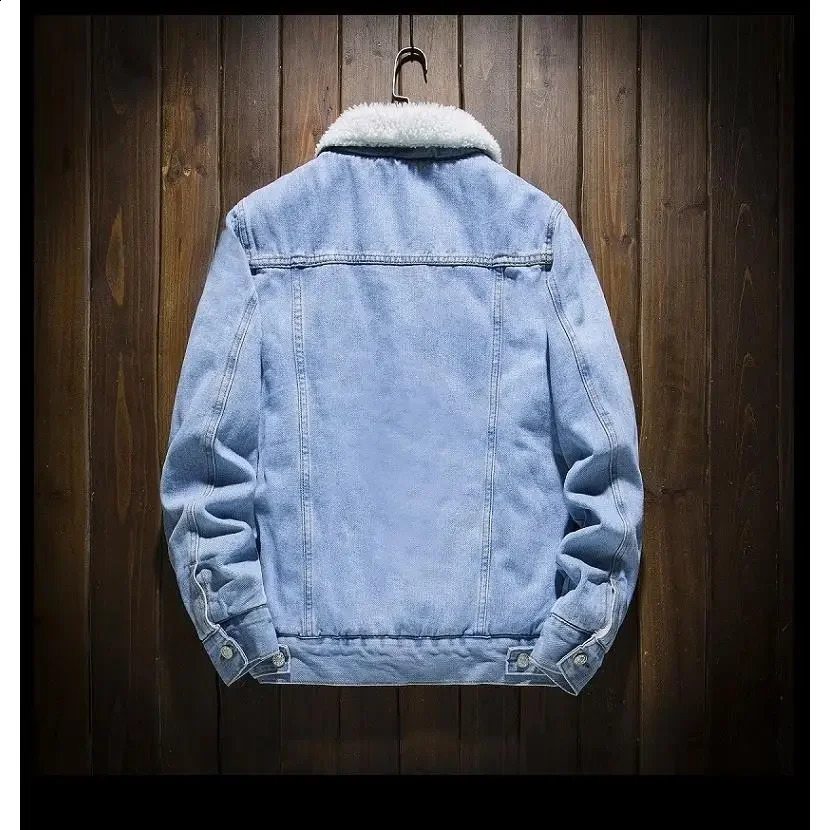 Mens thick wool lined denim cotton coat fashionable Korean style loose suit padded jacket casual winter fashion 240921