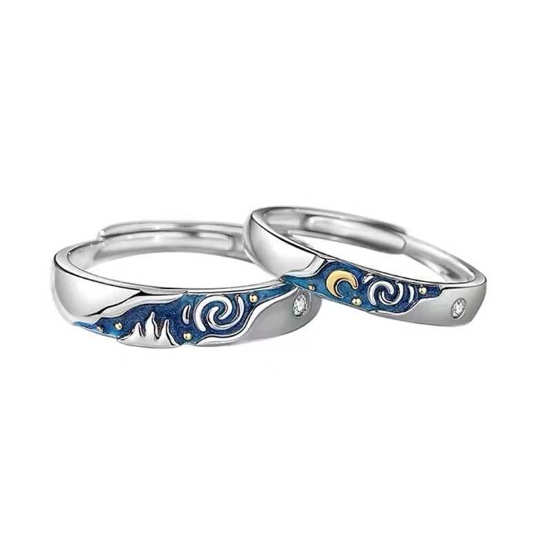 Fashion Van-Gogh Starry-Sky Couple Ring For Women Men Romance Finger Ring Adjustable Open Student Birthday Gift JewelryX240921
