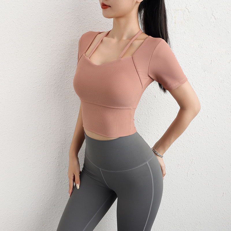 High Quality Breast Pad Elegant Women Quick Dry Slim Fit Fiess Sported T Shirt Yoga Wear