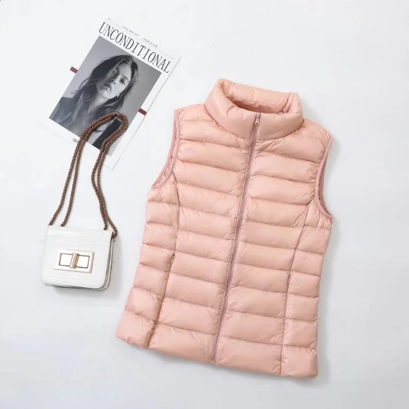 11 color womens vest for Chinese Year windproof lightweight warm waist coat sleeveless inflatable jacket white duck down park 240921