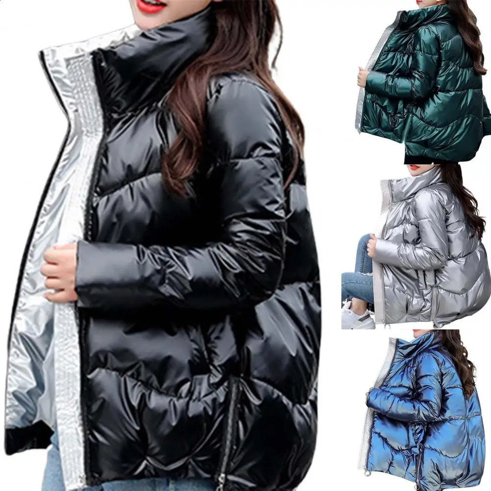 Smooth winter cotton apron jacket suitable for women thick shiny black short yellow red park 240921