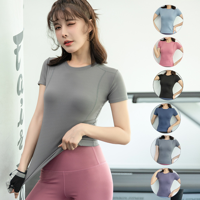 2024 New Women's Sports Fiess Suit Running Slimming Tight Yoga Short Sleeved T-Shirt