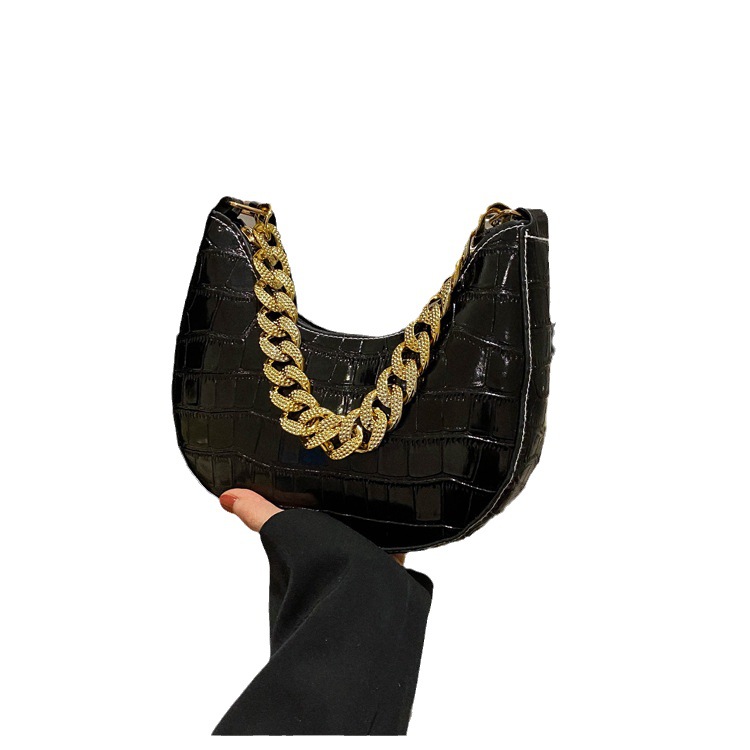 Crocodile patterned chain bag Trendy texture new stone patterned underarm bag fashionable and simple shoulder bag