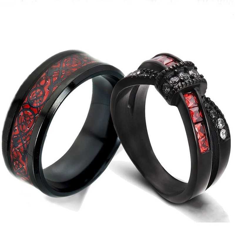 Carofeez Trendy Couple Rings Stainless Steel Men Ring Cute Bow White/Red Zircon Women Ring Wedding Engagement Ring Lover GiftX240921