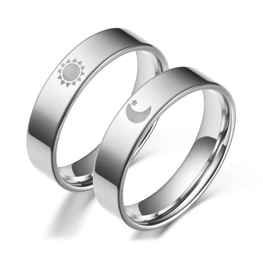 AsJerlya Simple Moon Sun Couple Rings for Lovers Black Stainless Steel Women Men Wedding Ring Valentines Day GiftsX240921