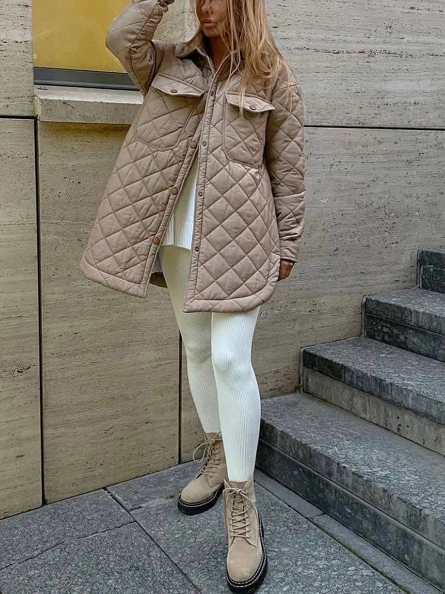 Womens Belted Quilted Jacket Lightweight Casual Warm Solid Color Single Breasted Long Sleeve Single Breasted Lapel Jacket Coat 240918