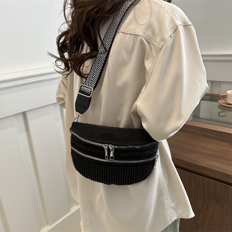 Simplified wide shoulder strap Korean version women's bag 2024 New Fashionable Hot Diamond Personalized Bag
