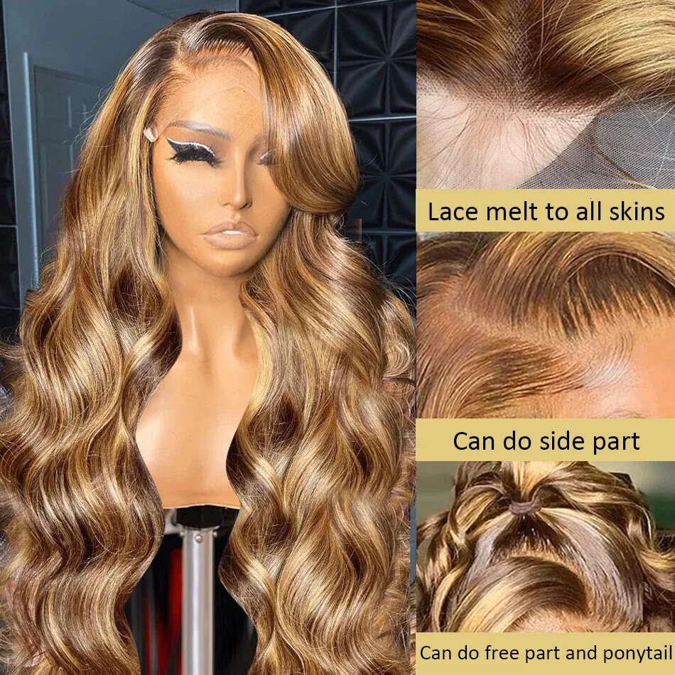 Glueless Highlight Body Wave 13x6 Full Frontal Wigs 100% Human Hair Honey Blonde 13x4 HD Lace Front Wig
