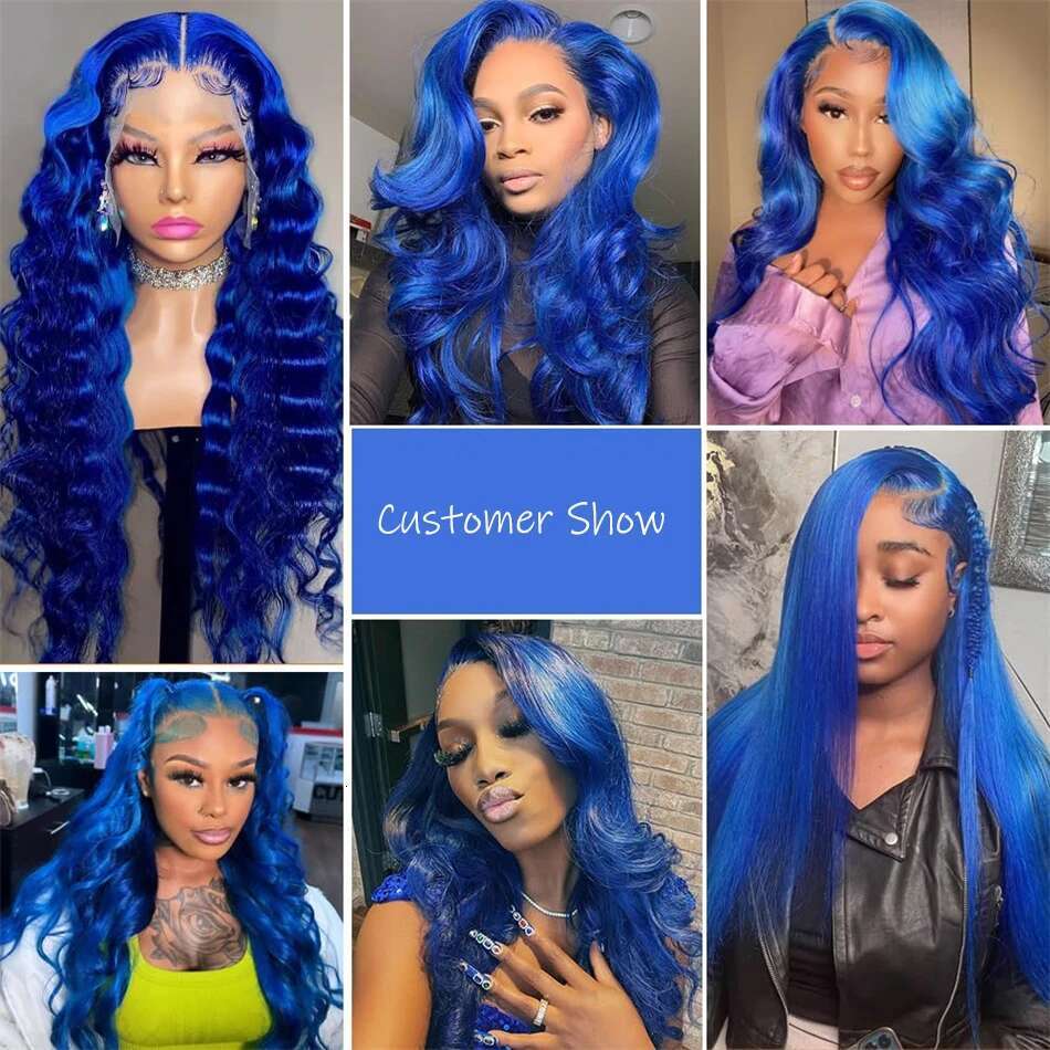 Royal Blue Colored Front 13x4 Body Wave Brazilian Transparent Lace Frontal For Women Human Hair Wigs Pre Plucked