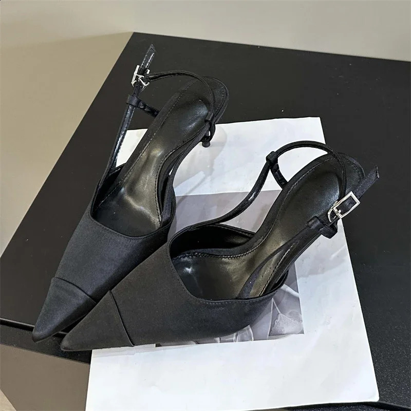 Eilyken high-quality satin buckle strap womens pump sandals fashionable shallow toe heel strap mule shoes 240919