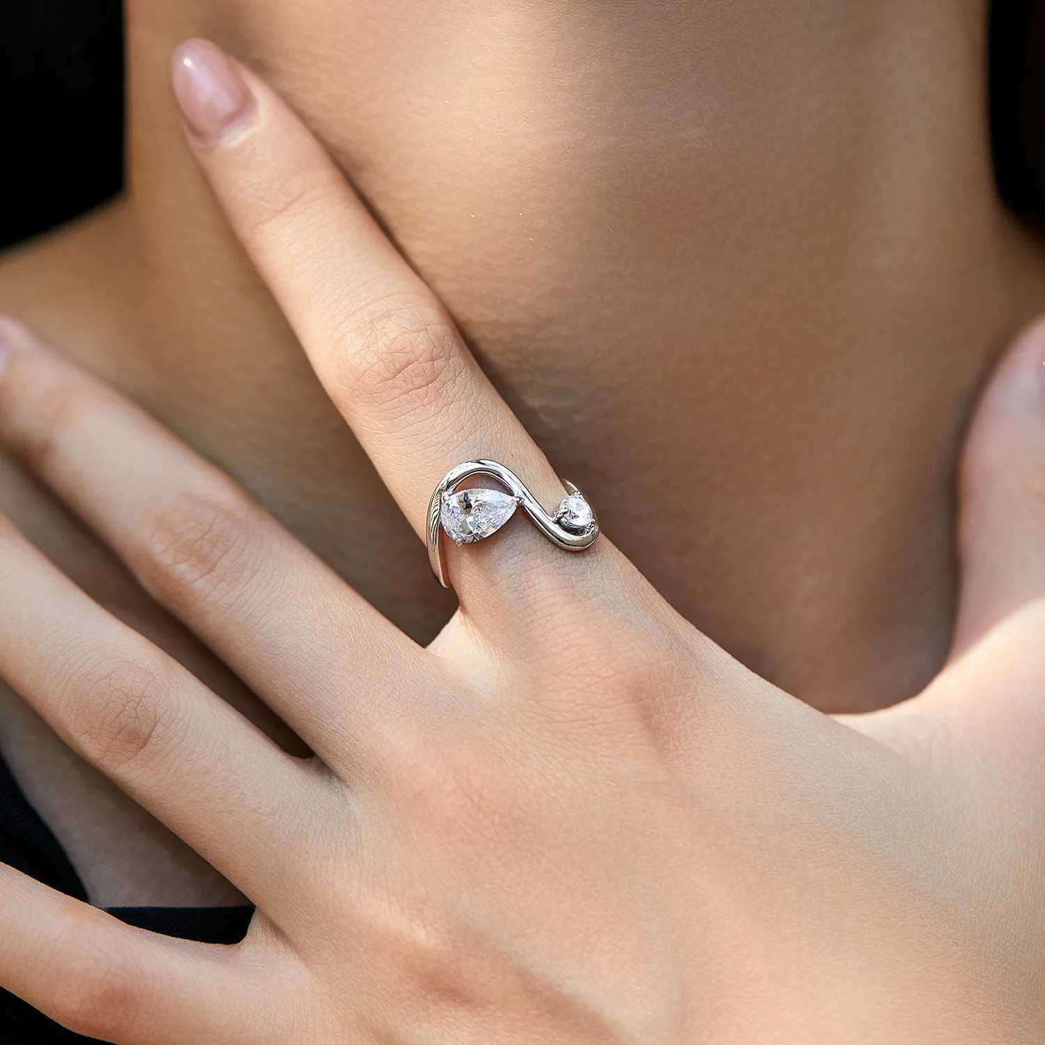 Hypoallergenic 925 Sterling Silver Ring For Women Water Droplet Zircon wedding Ring Anniversary Gift Irregular Exquisite JewelryX240921