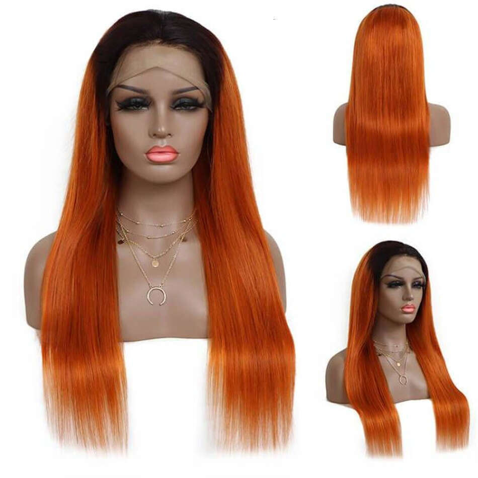 1B/Orange Ginger Straight 13X4 HD Frontal Wig Ombre Human Hair 4x4 Lace Closure Colored Wigs For Black Women