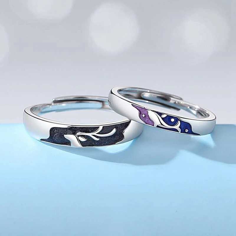 2PCS New Couple Rings For Women Sun Moon Dolphin Wings Cross Matching Jewelry Finger Open Adjustable Couple Engagement RingX240921