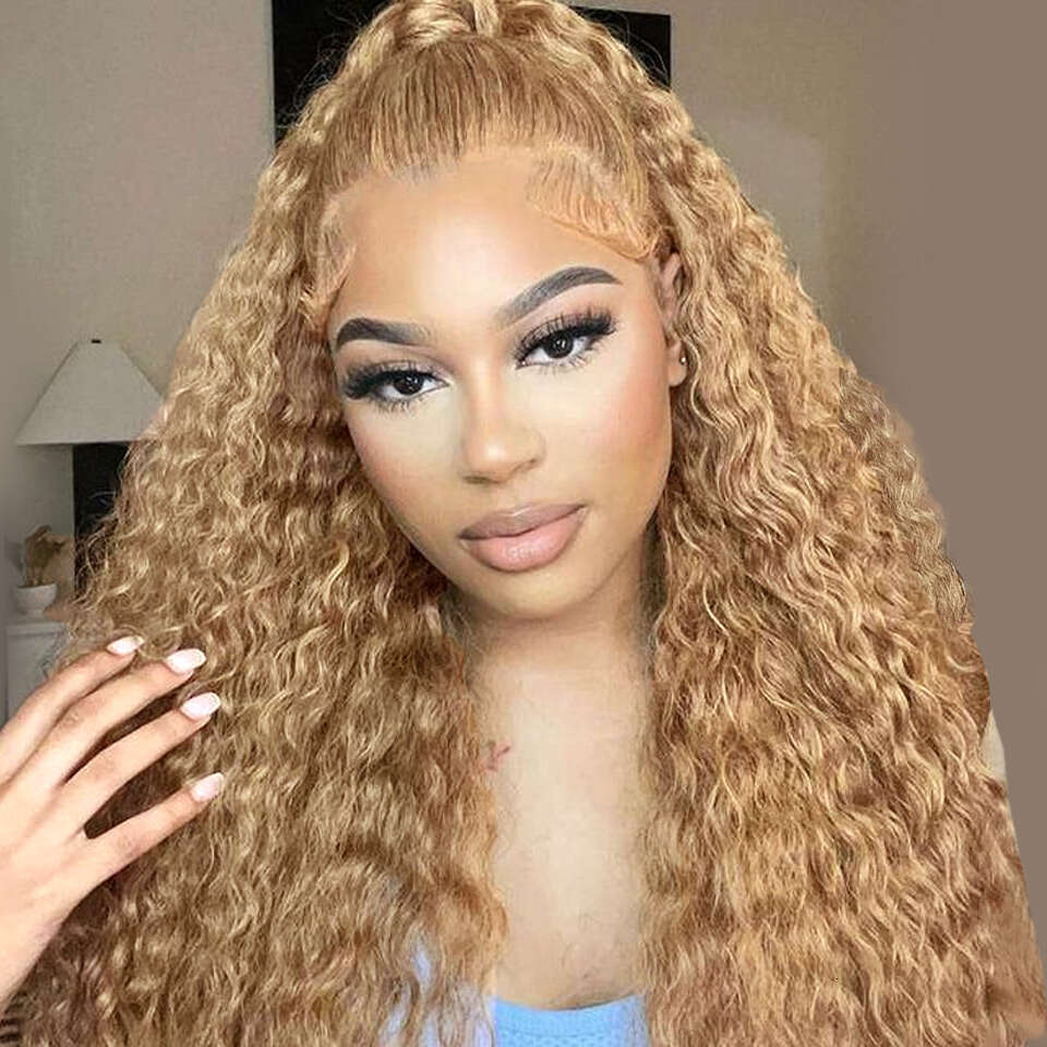 Brazilian Water Wave Wig 13x4 Honey Blonde Lace Front Transparent Human Hair Wigs For Women Pre Plucked Dianthe