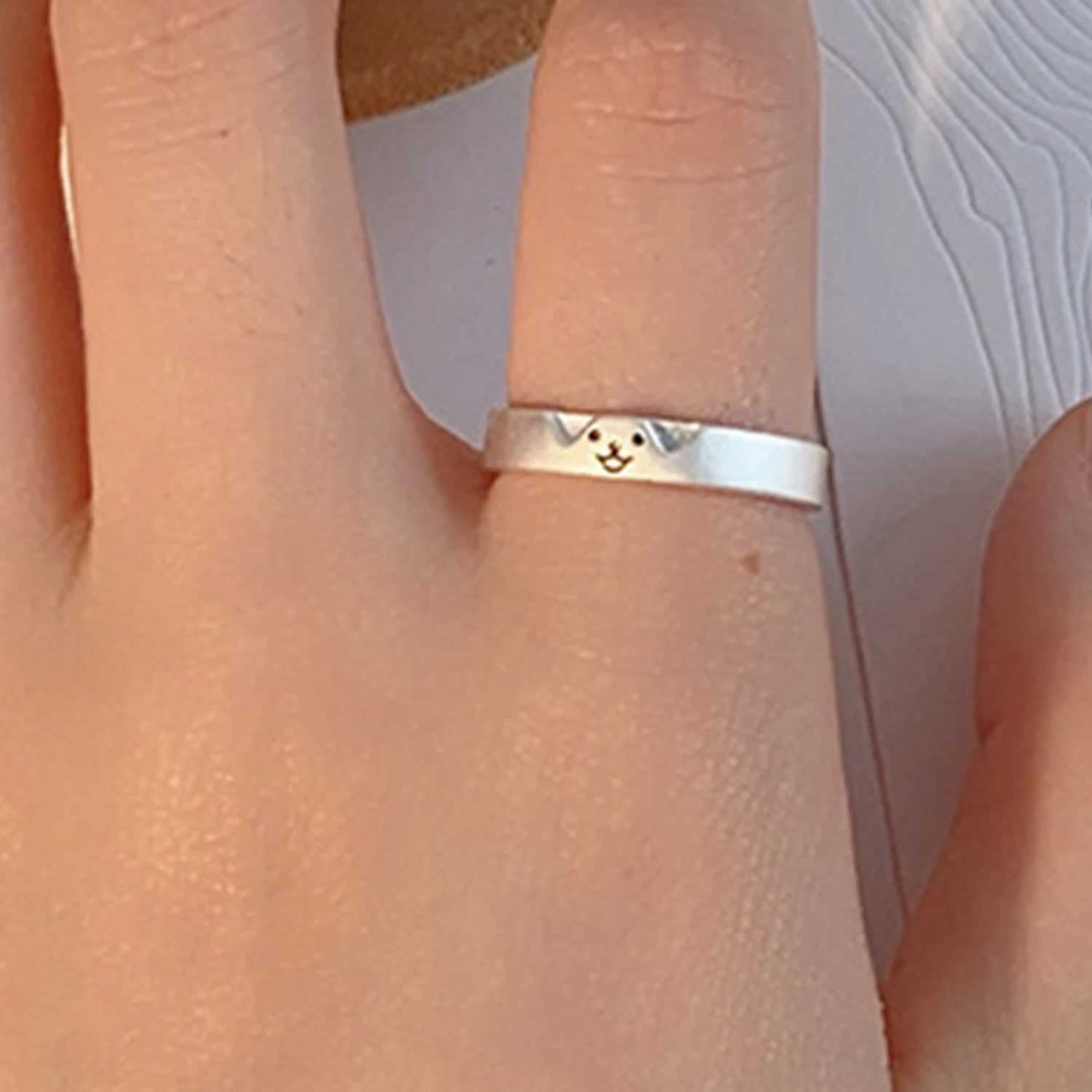 Korean Style Sliver Color Cat Rings For Women Simplicity Cat Cartoon Ring Couple Ring Fashion Best Friend JewelryX240921