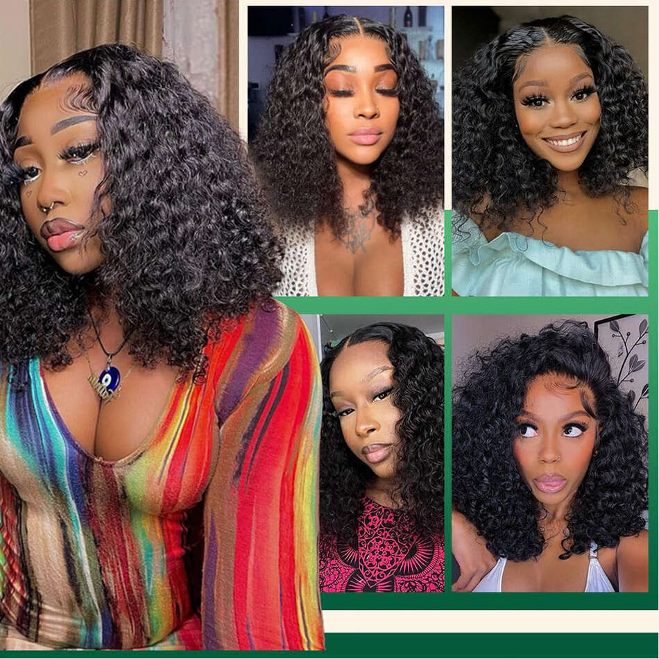 13X4 Short Bob Wig Brazilian Water Wave Lace Frontal Human Wigs for Women Perruque Cheveux Humains Deep Curly Hair On Sale