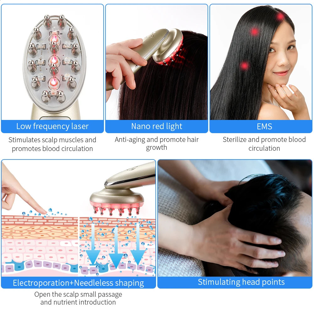EMS electric massage comb LED hair growth comb hair massage scalp brush for anti hair loss and relaxation 240920