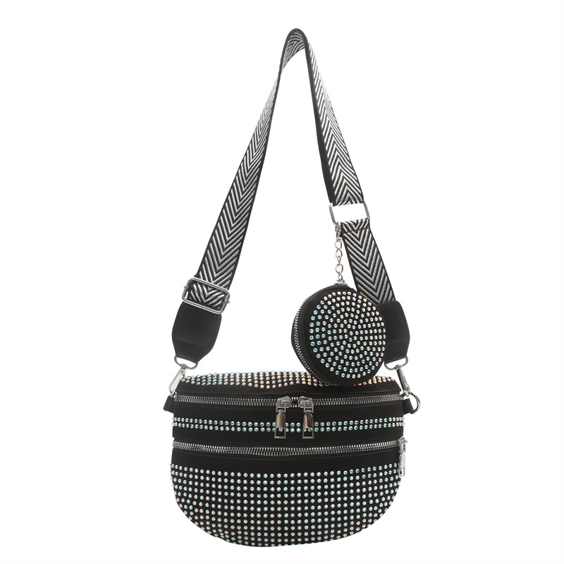 Simplified wide shoulder strap Korean version women's bag 2024 New Fashionable Hot Diamond Personalized Bag