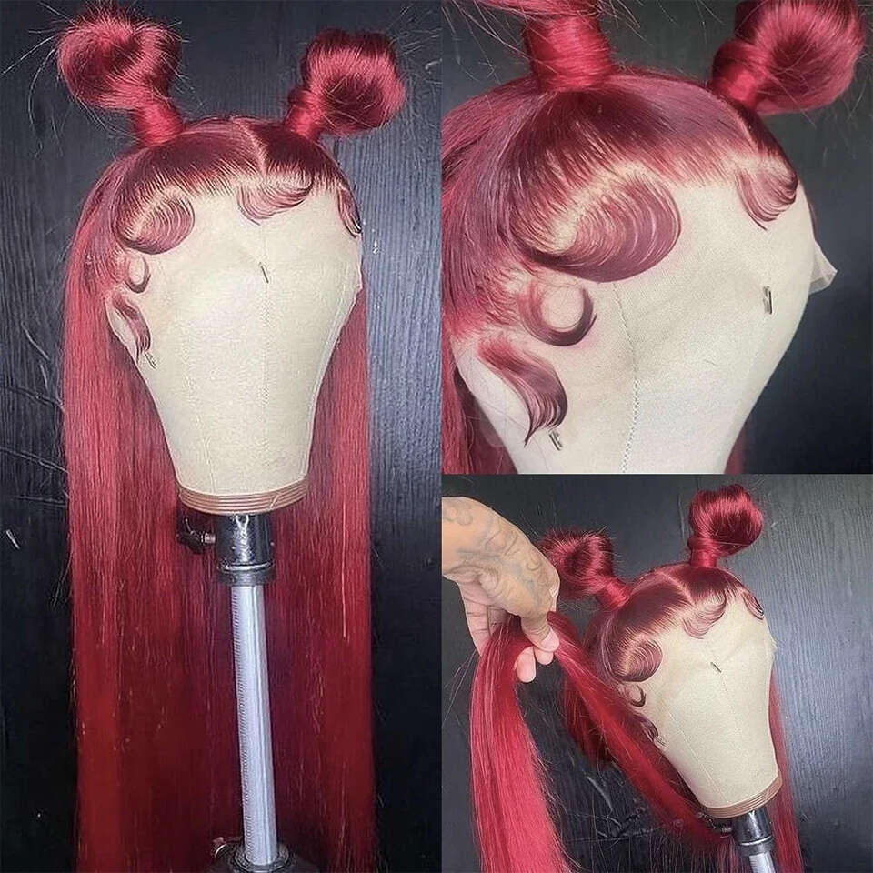 99j Straight 13x4 Front HD Lace Bury Red Color Glueless Wigs Human Hair 100% PrePluckd For Black Women