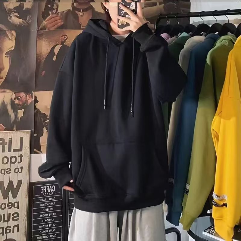 Men's and women's hoodies spring and autumn new solid color Joker hooded coat loose casual sports coat