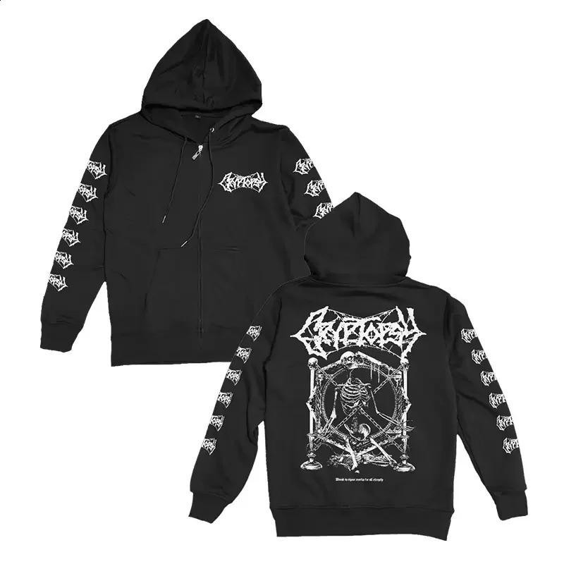 Mens Hoodies Cryptopsy Heavy Metal Zipper Hoodies Hooded Y2k Vintage Hip Hop Streetwear Hoodie Oversized Zipup Hoody Coats 240921