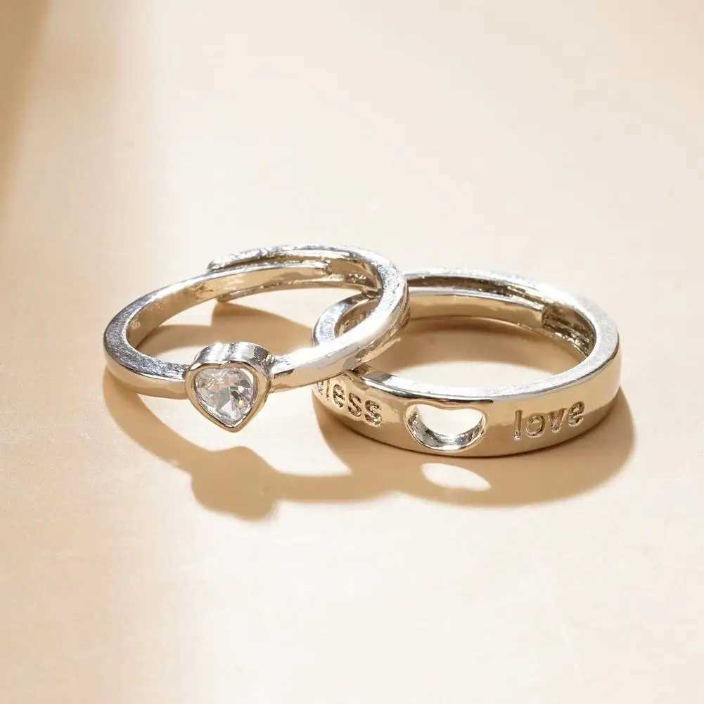 2Pcs/set Couple Rings Adjustable Wedding Jewelry For Women Men Romantic Promise Couple Rings Set Valentines Day JewelryX240921