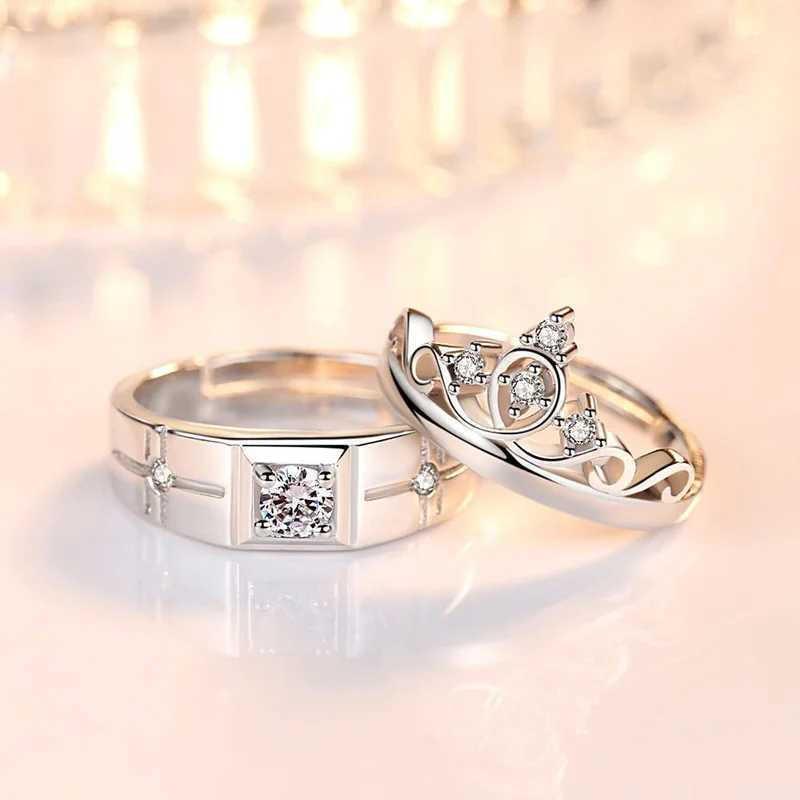 new fashion 925 silver jewelry couple ring for women and men engagement wedding anniversary crown open adjustable Jewelry giftX240921