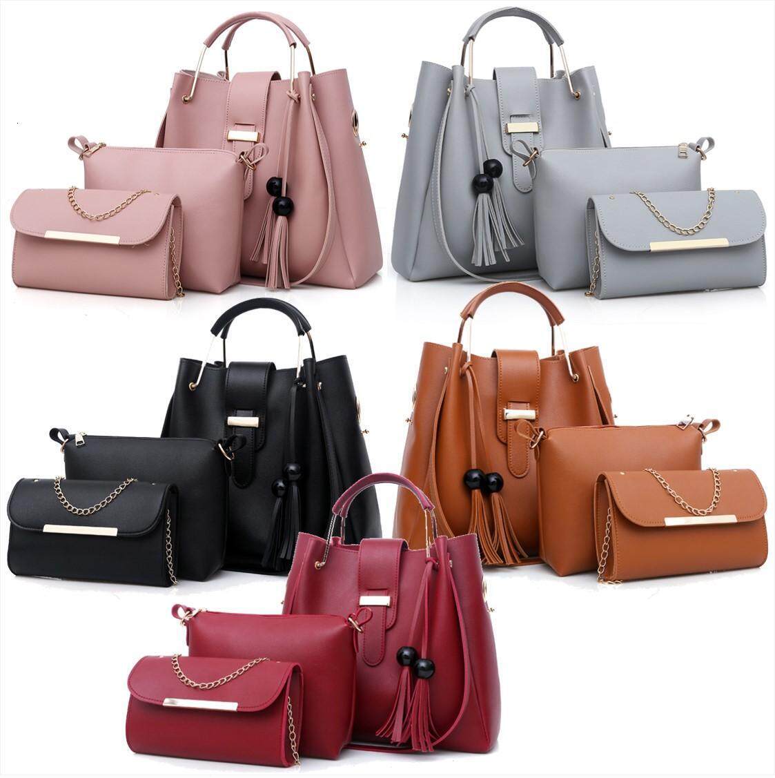 (3-in-1 Set) DO Ladies PU Leather Female Women Shoulder Handbeg Beg Tangan Wanta terbaru 2024 Women's Bag Handbag (Type 34)