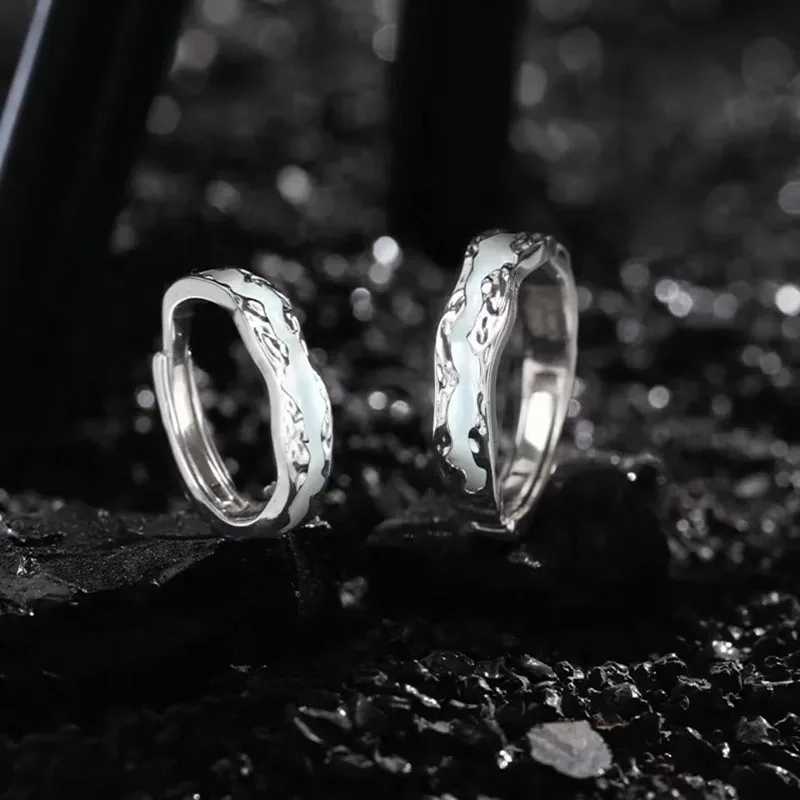 New Enamel Luminous Adjustable Finger Ring Vintage Luxury Love Couples Rings Glow In Dark Y2K Jewelry Valentines Day GiftsX240921