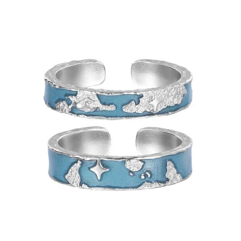 Fashion World Map Design S925 Sterling Silver Rings Drip Glue Lovers Ring Original Fine Boyfriend Girlfriend Couple Jewelry GiftX240921