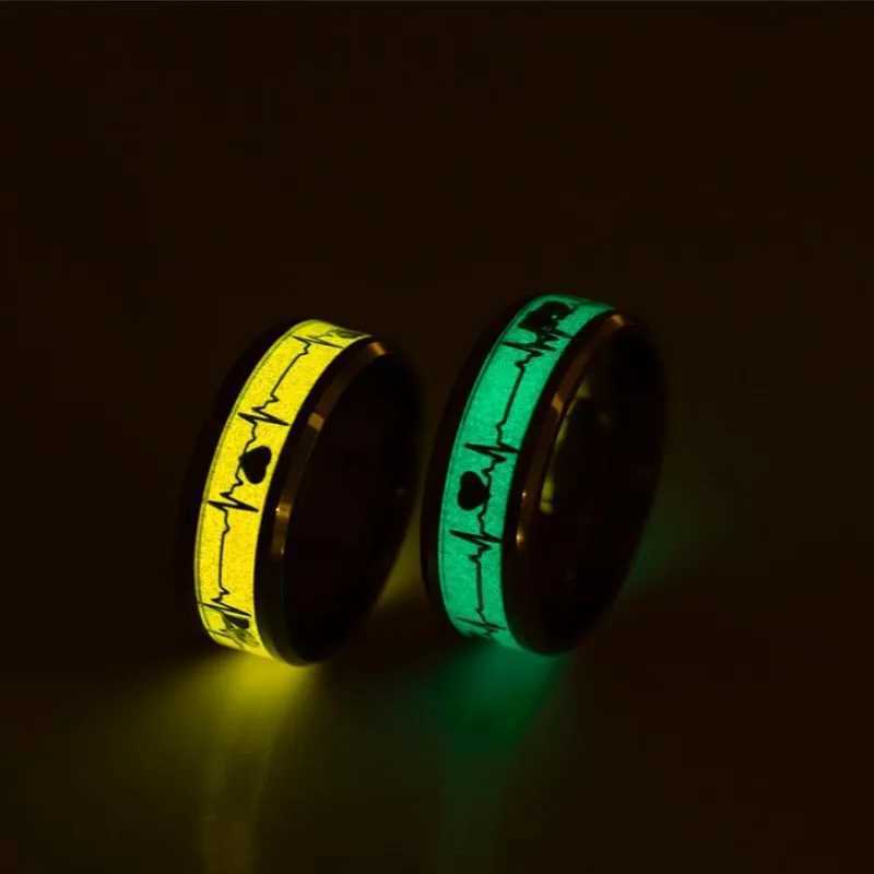Classic Luminous Stainless Steel Rings For Couple Fluorescent Glow In The Dark Blue Light Finger Rings Anillos Wedding GiftsX240921