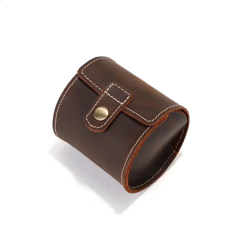 Watch Box 1-slots Retro Leather Cylindrical watch box case Portable Watch Storage Box single watch organizer UTHAI 240909
