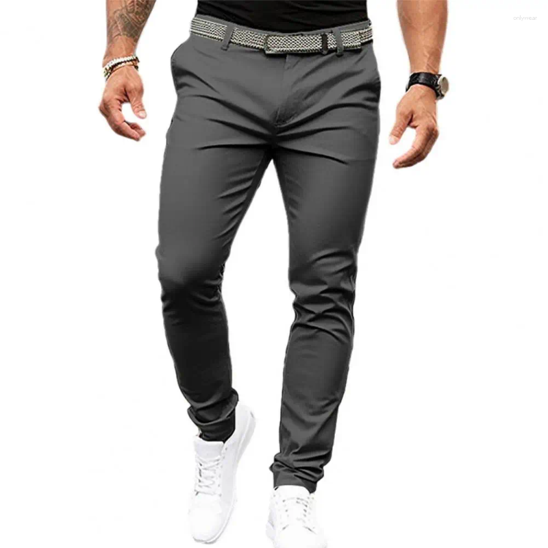 Men's Pants Slim Fit Men Suit Solid Color Summer Business Casual Small Leg Zipper Button Cuff Workwear