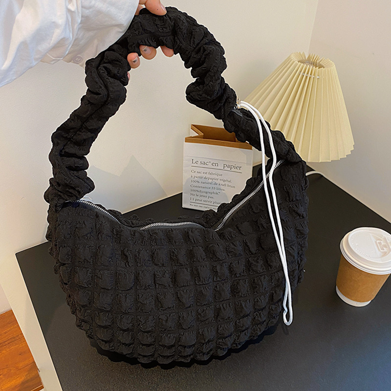 Cute Cloud Burst Bubble for Girls New 2023 Large Capacity Single Shoulder Underarm Bag with Zipper Closure and Ruched Texture