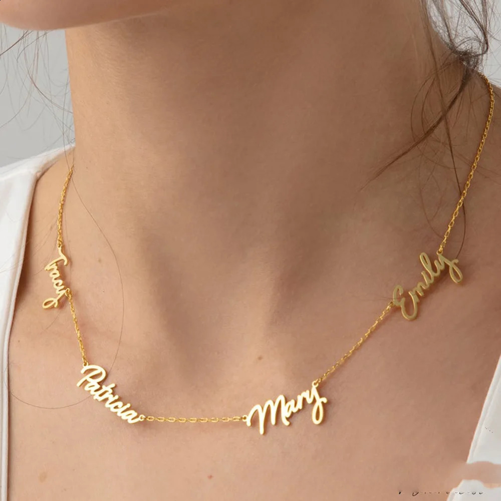 Personalized Custom Name Necklace Stainless Steel Multiple Names Nameplate Pendant Necklaces for Women Jewelry Gifts 250206