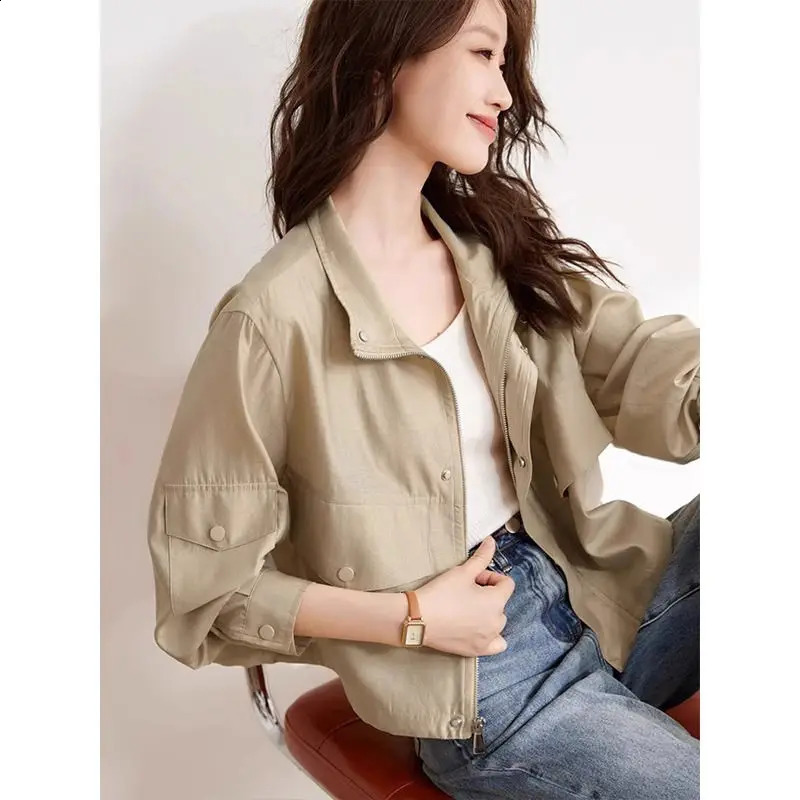 Spring Autumn Solid Thin Short Coats Long Sleeve Loose All-match Button Fashion Jackets Top Casual Vintage Women Clothing 240918
