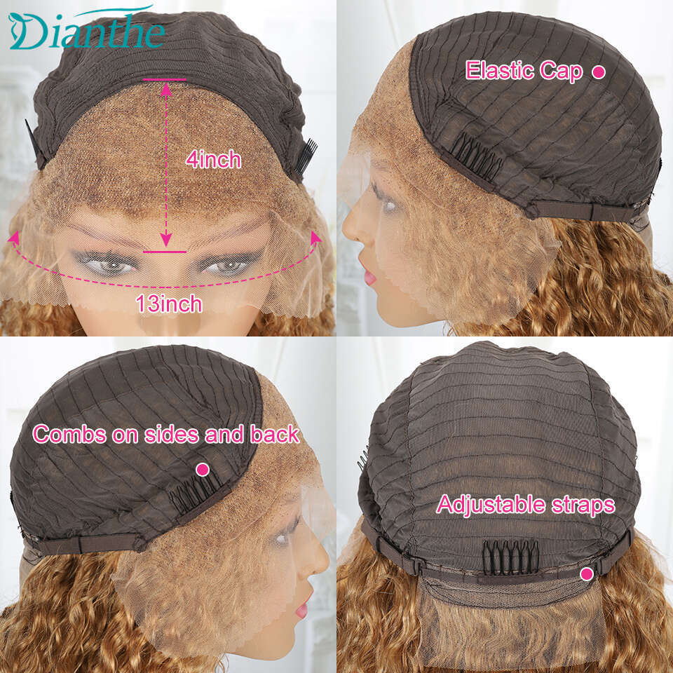 Brazilian Water Wave Wig 13x4 Honey Blonde Lace Front Transparent Human Hair Wigs For Women Pre Plucked Dianthe