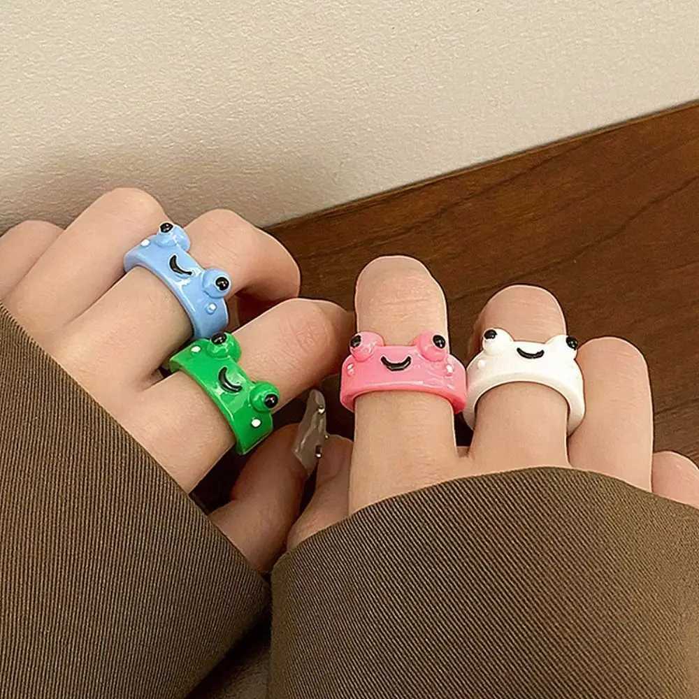 Cute Frog Rings Lover Polymer Clay Resin Acrylic Rings for Women Girls Couple Travel Ring Summer Fashion Animal Jewelry GiftX240921