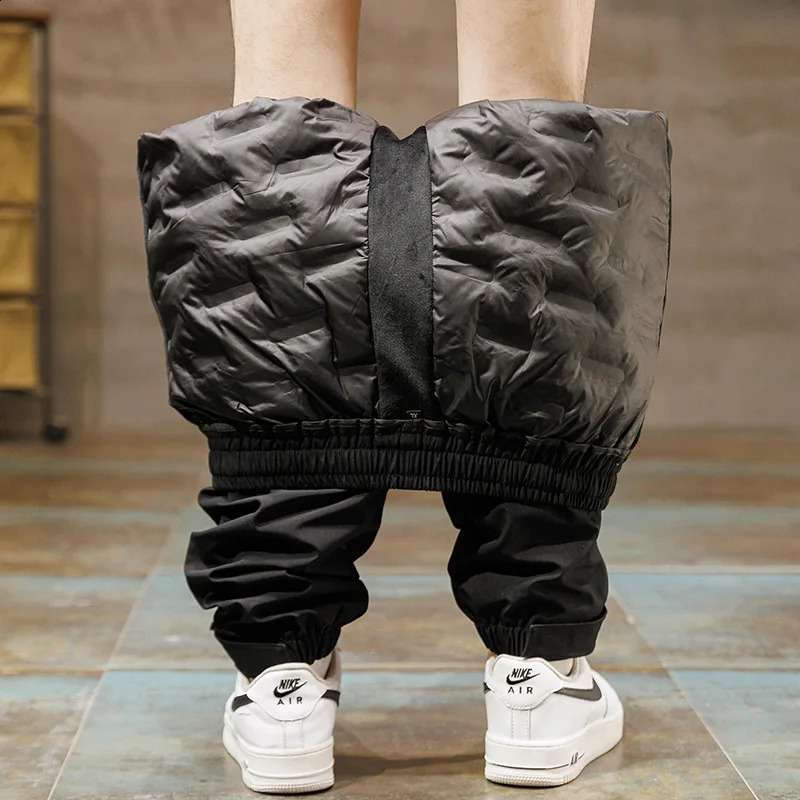 MenS Winter Fashion Versatile Multi Pocket Sports Leisure Down Pants Solid Color Thickened Warm 90 Duck Down Work Trousers 240913