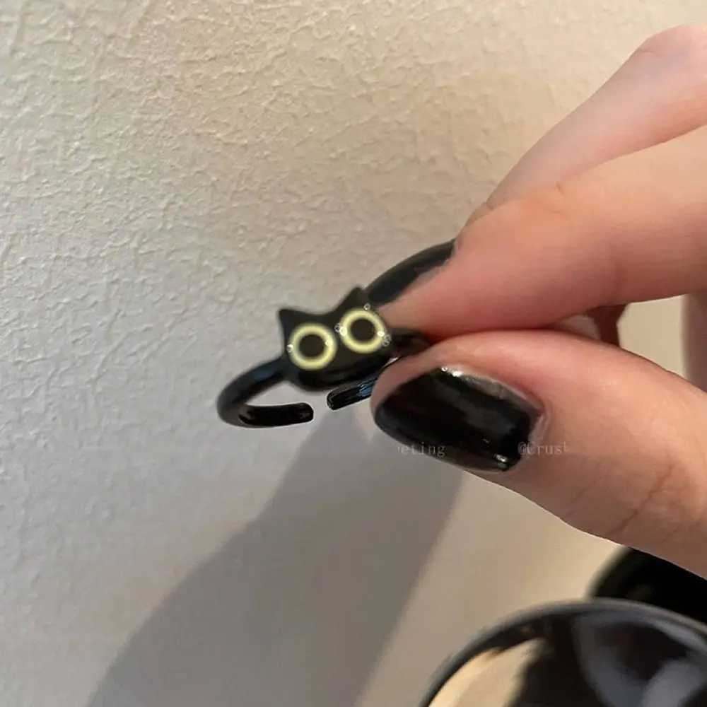 Korean Style Black Cat Ring Women Funny Rabbit Cartoon Ring Couple Ring Adjustable Opening Ring Fashion JewelryX240921