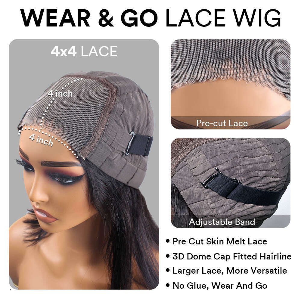 Wear To Go Inspired Layered Wig With Curtain Bang Wavy Light Yaki Straight 4x4 Lace Closure Human Hair Wigs 34 Inches Glueless