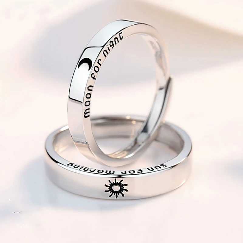 2Pcs Silver Color Sun Moon Couple Rings For Women Romantic Day Night Letter Ring Lover Engagement Banquet Jewelry Dating GiftX240921