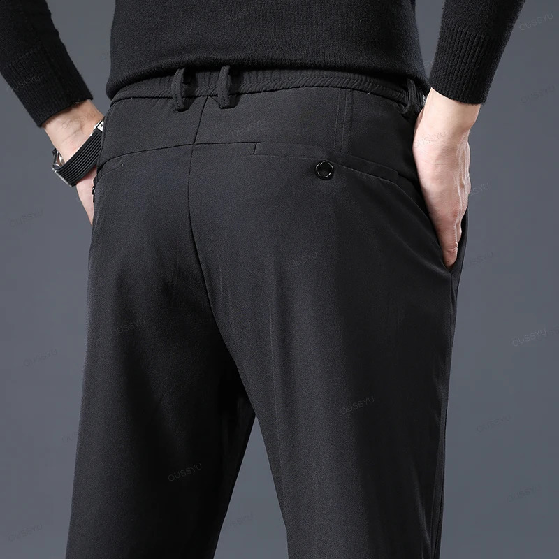 MINGYU Clothing Autumn Casual Pants Men Slim Work Elastic Waist Jogger Outdoor Thick Black Trousers Sweatpants Male 240910