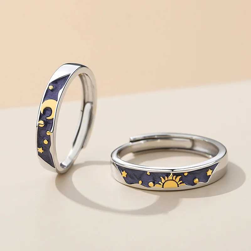 Lovely Van Gogh Starry Sky Couple Rings Personality Sun Moon Star Adjustable Open Rings Bestfriends Jewelry Valentines Day GiftX240921