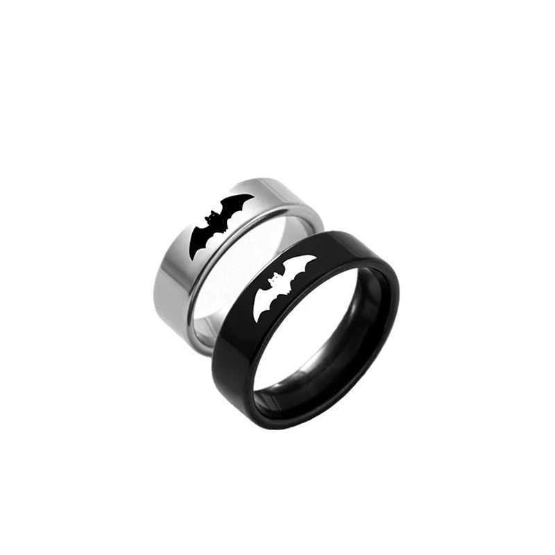 Yin Yang Bat Stainless Steel Couple Rings Punk Black Silver Color Vampire Ring For Women Men Halloween JewelryX240921