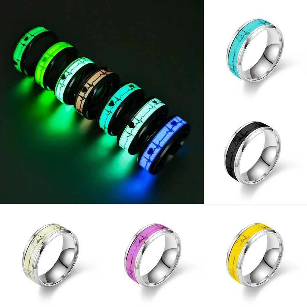 Luminous Stainless Steel Love Heart Couples Rings Glow In The Dark Fluorescent Anillos Wedding Band Finger Rings AccessoriesX240921